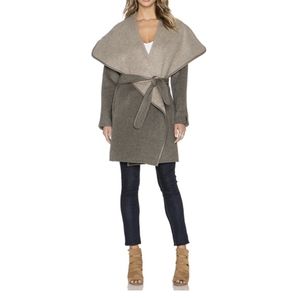 Vince Purple Leather Trim Drape Front Coat